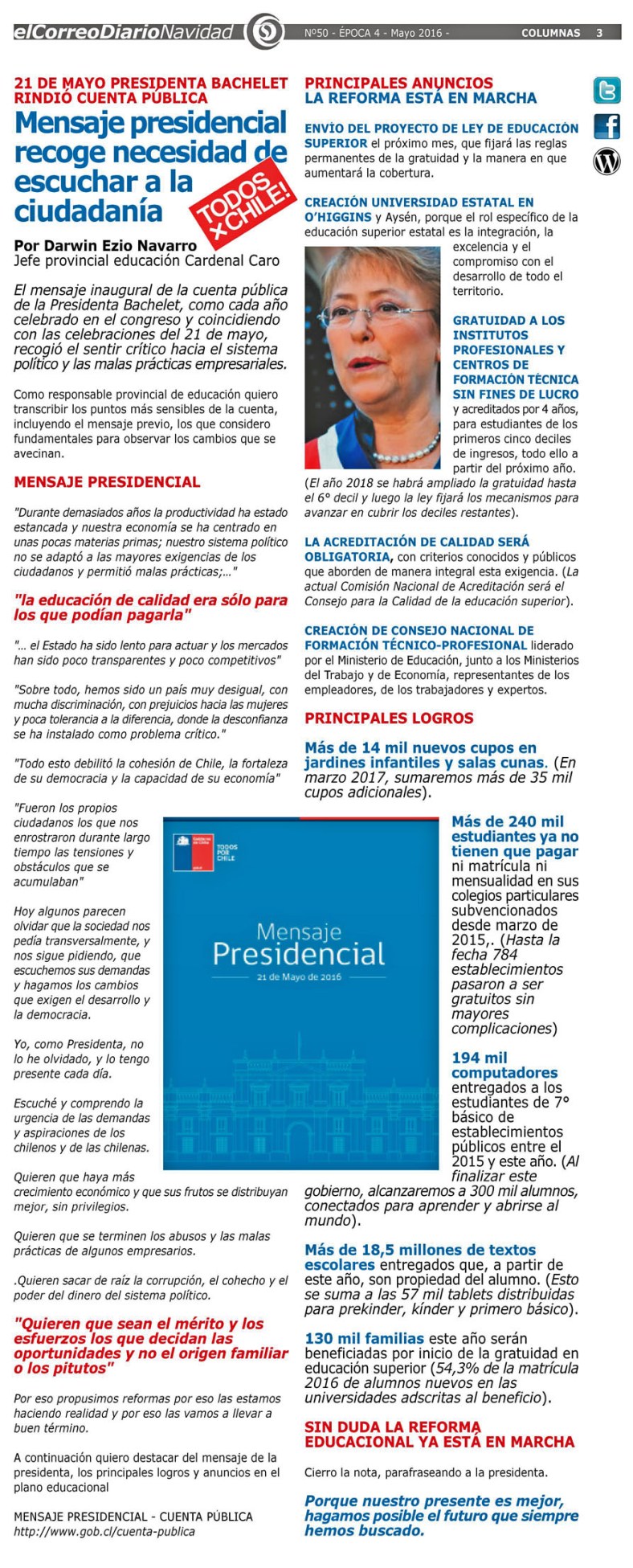 COLUMNA MENSAJE PRESIDENTA 7 150